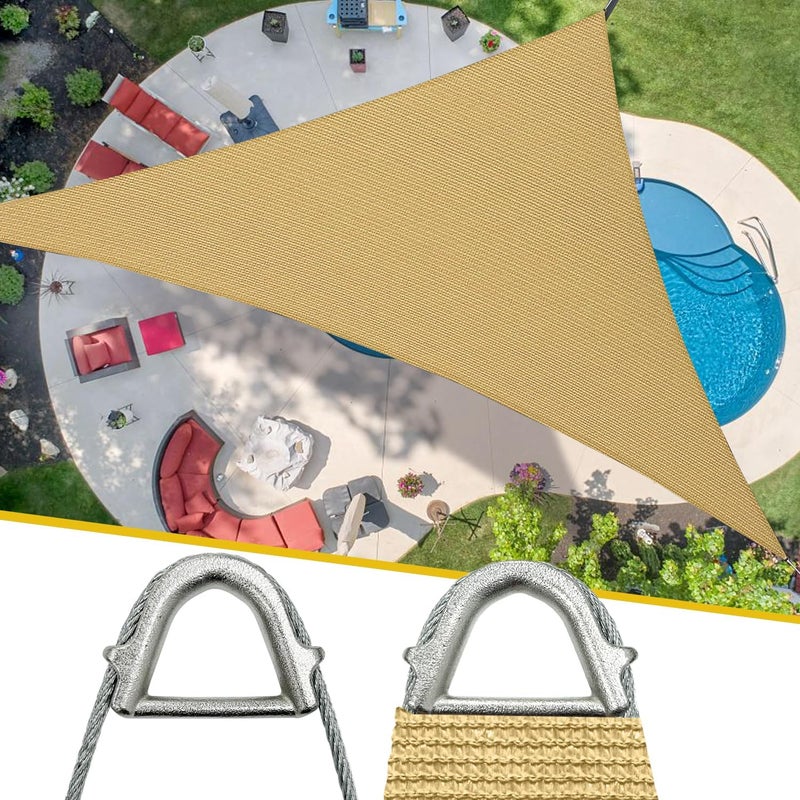 Coumavin Reinforced Corners & Edges 12' x 12' x 12' Triangle Sun Shade Sail Commercial Grade Curved Edge UV Block Canopy for Outdoor, Patio, Backyard, Garden, Pool, Deck, Heavy-Duty Design, Sand - Image 1